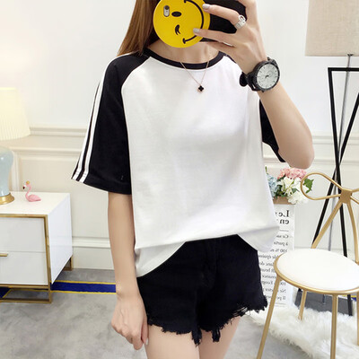 

JOY OF JOY Jingdong Womens 2019 Summer New T-Shirt Womens Tide Korean Casual Short Sleeve Loose Top Simple T-Shirt Female JWTD191786 Black One Size