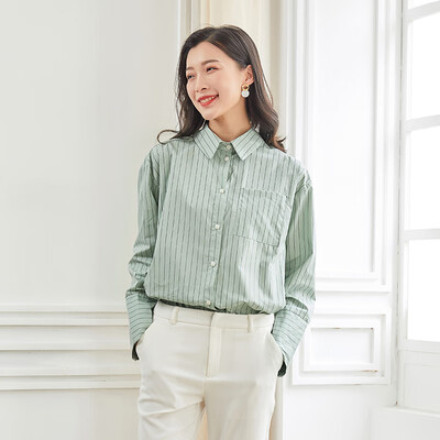 

Marc Rebecca Temperament Simple Fashion Striped Lace Long Sleeve Shirt Female 92004T Mint Green Strip  Free Size