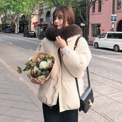 

2018 new Korean version of loose BF cotton-padded jacket students coat with hat&big fur collar for women winter