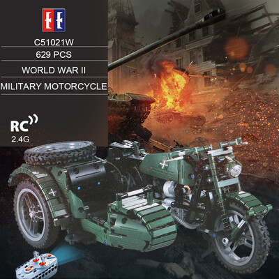 

2019 New DOUBLE E C51021W 629 PCS Building Blocks World War II Military Motorcycle RC Toy