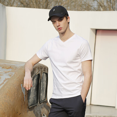

Beijing Tokyo made JZAO mens V-neck T-shirt cotton short-sleeved spring&summer simple new high-quality long-staple cotton white