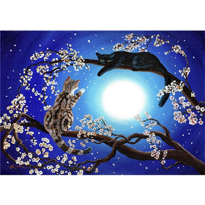 

Diamond Painting Funny Cute Two Cats Tree Flowers Moon DIY Cross Stitch Embroidery Resin Mosaic Round Full Diamond 4030cm