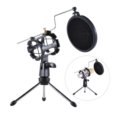 

Detachable Desktop Microphone Tripod Stand Holder Bracket Supporter with Shock Mount Mic Holder & Double Dual-layer Pop Filter & S