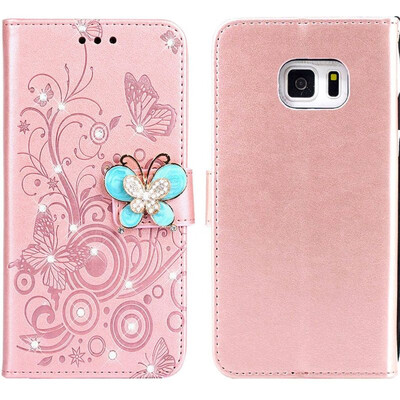 

MOONCASE Samsung Galaxy S7 Butterfly Rhinestone Embossed Leather Case - Rose Gold