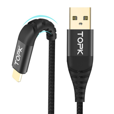 

TOPK 1M High Tensile Nylon Braided USB Cable For iPhone 9 8 7 6 Plus X iPad Mini Fast Charging Data Cables Mobile Phone Cable