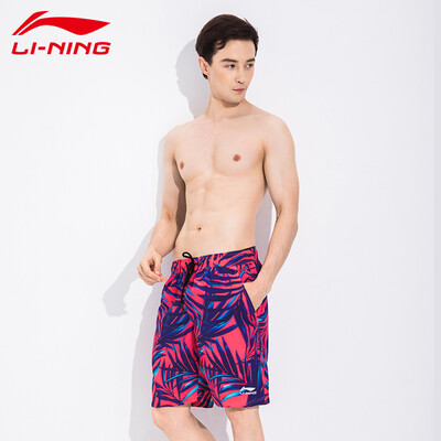 

Li Ning LI-NING couple beach pants loose large size five points swimming trunks seaside holiday fashion casual men&women couples sports shorts 793-1 male models West Red