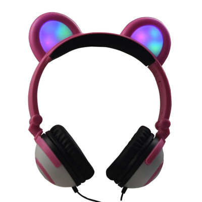 

Headphone Cute Folded Bear Ears Earlaps With LED Light Button Battery Soft Band Headset