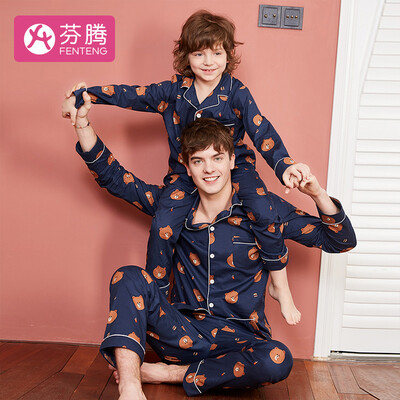 

Fen Teng 2019 spring&summer new brown bear line friends Korean couple cardigan cotton long-sleeved home service mens pajamas I980A11612 Baolan