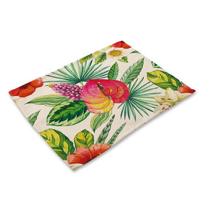 

Plant Printed Polyester Placemat Heat-resistant Stain-resistant Anti-slip Table Mat Bowl Coaster Dining Tableware Pad for Dining T
