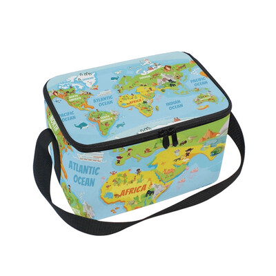 

ALAZA Lunch Box Insulated Lunch Bag Large Cooler Tote Bag Global Map With Cartoon Animals for Men Women Girls Boys