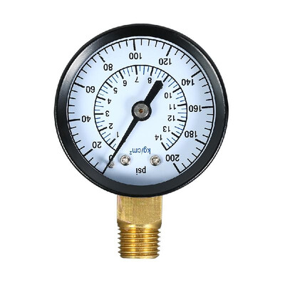 

0200psi 0-14kgcm2 Dual Scale Mechanical Pressure Gauge Pool Filter Aquarium Water Air Gas Pressure Gauge Meter 14 inch NPT Bott
