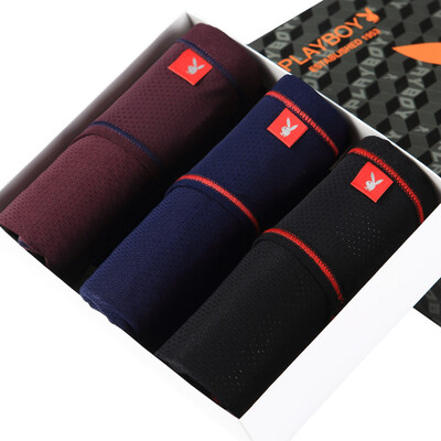 

Playboy underwear mens underwear ice silk nylon mesh movement quick-drying shorts new high fork middle waist briefs briefs 3 loaded color L