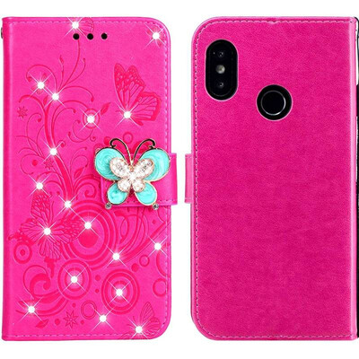 

MOONCASE Millet Mi A2 Lite Red Rice 6 Pro Butterfly Rhinestone Embossed Leather Case - Red
