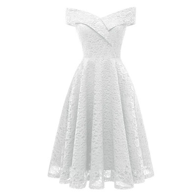 

Women Lace Dresses Classic Boat Neck Female Party Prom A-line Dress Free Shipping