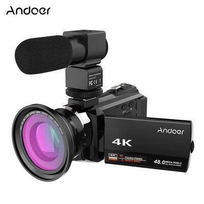 

Andoer 4K 1080P 48MP WiFi Digital Video Camera Camcorder Recorder with 039X Wide Angle Macro Lens External Microphone Novatek 966