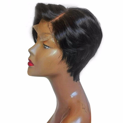 

Pixie Cut Human Hair Bob Wig With Baby Hair 130 Density Malaysian Virgin Full Lace Blunt Bob Cut Wig Straight Natural Pre-Plucked