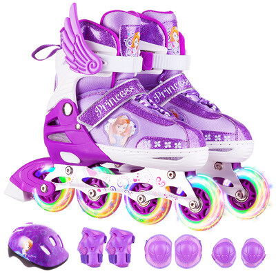 

Disney skates children adjustable code flash full set roller skates men&women roller skates skates to send protective gear helmet Sophia  code
