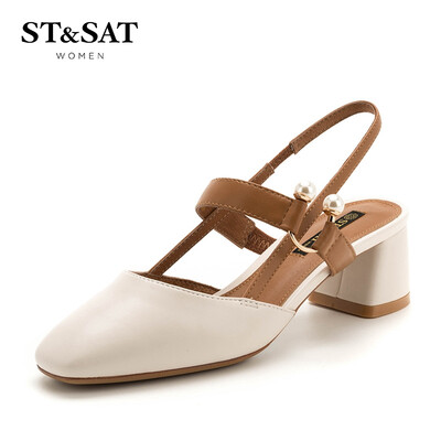 

Saturday ST & SAT sheep leather small fragrance pearl thick with fashion shallow mouth shoes SS91114109 white 36