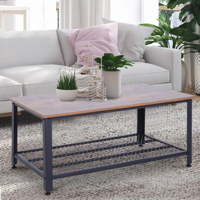 

2 Tier Retro Industrial Style Rectangular Living Room Coffee Table