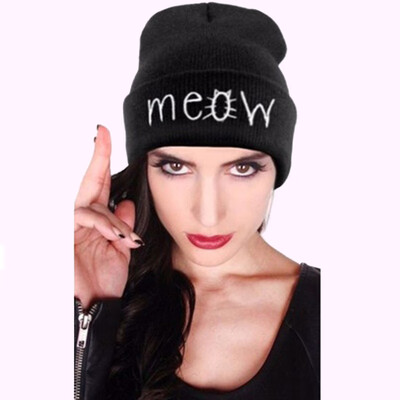 

Unisex Women Men Knitted Beanie MEOW Baggy Slouchy Cool Hip Hop Outdoor Sport Warm Winter Hat