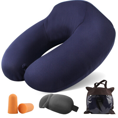 

Chic memory cotton U-shaped pillow neck pillow portable nursing cervical nap by pillow travel Sambo with eye mask earplugs Navy