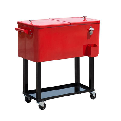 

80 QT Rolling Ice Chest Portable Patio Party Drink Cooler Cart - Red