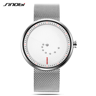

SINOBI 9768 Simple Men Watch Stainless Steel Strap Quartz Movement Watch Waterproof Casual Clock Wristwatch for Male