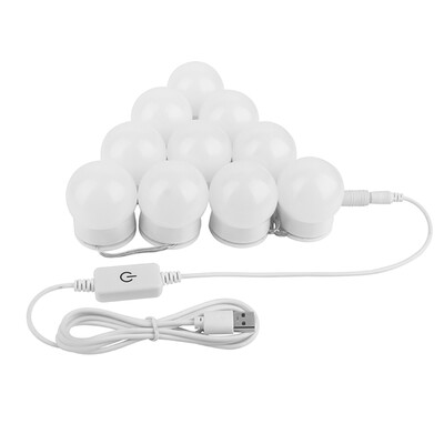 

10LED USB Makeup Mirror Adjustable Brightness Touched Bathroom Home Bulb Kit Light