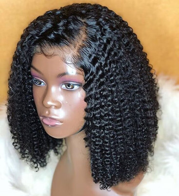 

Short Kinky Curly Human Hair Bob Wig For Black Women Brazilian Virgin Remy Hair Natural Color Lace Forntal Short Afro Curly Wigs