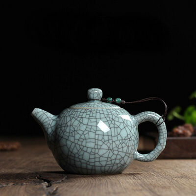 

Chinese Longquan Klin Celadon Ceramic Kung Fu Teapot With Filter 240ml 8oz Ice Veins Light Cyan