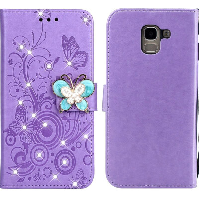 

MOONCASE Samsung Galaxy J6 Butterfly Rhinestone Embossed Leather Case - Purple