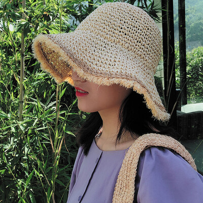 

Fashion Women Foldable Straw Hat Raw Wide Brim Travelling Beach Fisherman Bonnie chapeau