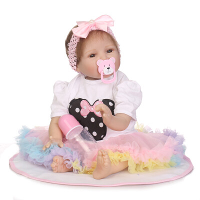 

Reborn Baby Doll 22 inch Cloth Body Lifelike Toddler Doll Play House Toy Gift For Age 3 With Colorful Guaze Dress