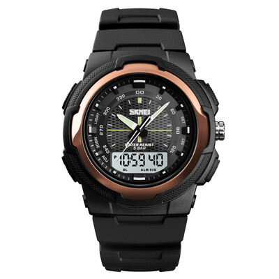 

SKMEI 1454 Men Analog Digital Electronic Watch Fashion Casual Outdoor Sports Male Wristwatch 3 Time Display Alarm Stopwatch 5ATM