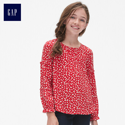 

GAP flagship store girls print ruffled long-sleeved shirt 397987 modern red