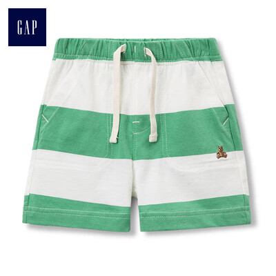 

GAP flagship store baby boy basic models Brenner bear embroidery color striped casual shorts 229960 green 3-6M