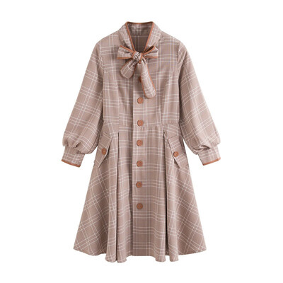 

Small fresh plaid dress female autumn 2018 new Korean version of the college wind loose long sleeve early autumn skirt