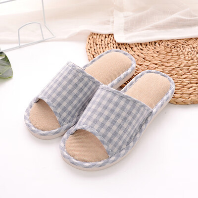 

Yule couple home indoor light&simple wooden floor linen slippers mens YT2529 blue 4445