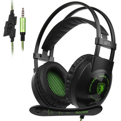 

SADES SA-801 35mm Gaming Headsets with Microphone Over Ear Music Headphones Volume Control Black-green for PS4 New Xbox One Lapto