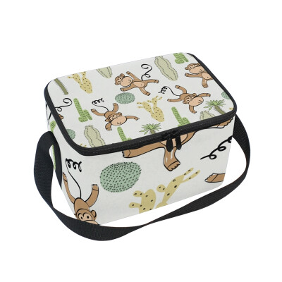 

ALAZA Cactus And Monkey Lunch Box Insulated Lunch Bag Large Cooler Tote Bagfor Men Women