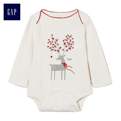 

GAP flagship store childrens clothing female baby cotton printed baby onesies newborn romper 399993 ivory white 52cm 0-March