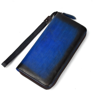

Retro women wallet genuine leather rub color purse female zipper wallet with wristlet strap long for coinphonecredit card packag
