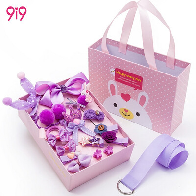 

9i9 long love childrens hair accessories 18 sets of six childrens holiday birthday gift baby hair clip hair clip Korean cloth accessories bow bow drawer gift box 1800806 purple