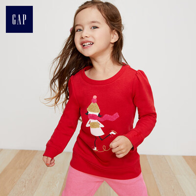 

GAP flagship store childrens clothing baby girl plus velvet pullover sweater baby shirt 395067 child fun colorful 100cm 3T