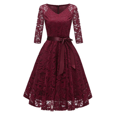 

2019 New Women Lace Dresses Elegant O-Neck Female Party Prom Dress Ball Gown