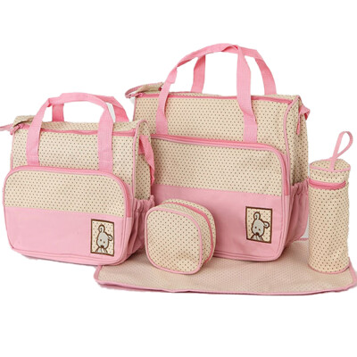 

Diaper Tote Bag 5 pcs Nappy Bag Set Water-proof Large Capacity Travel Handbag Shoulder Bag Include Changing Pad Fashion Dotted Uni