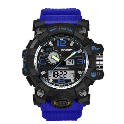 

SANDA 742 Men Analog Digital Countdown Watch Fashion Casual Sports Wristwatch 3ATM Waterproof Leather Strap Luminous Multifunction
