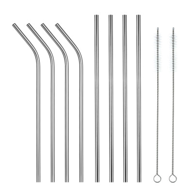 

105" Stainless Steel Straws Reusable Metal Straws 4 Bent 4 Straight Straws with 2 Cleaning Brush