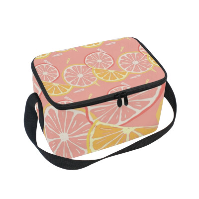 

ALAZA Insulated Lunch Box Pink Lemon Lunch Bag for Men Women Portable Tote Bag Cooler Bag