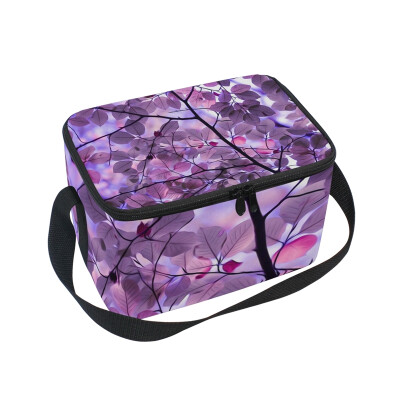 

ALAZA Insulated Lunch Box Purple Leaf Lunch Bag for Men Women Portable Tote Bag Cooler Bag
